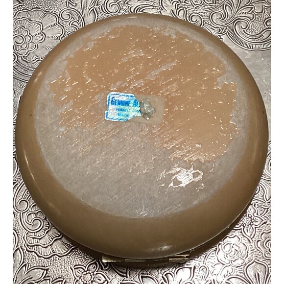 Italian Genuine Alabaster Hand Carved Hinged Powder Box With Puff Trinket Box - Picture 9 of 13